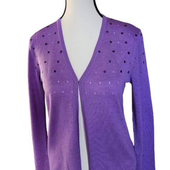 Authen Iceberg beaded purpul long sleeves cardigan 75 virgon wool 25silk M - Picture 5 of 7